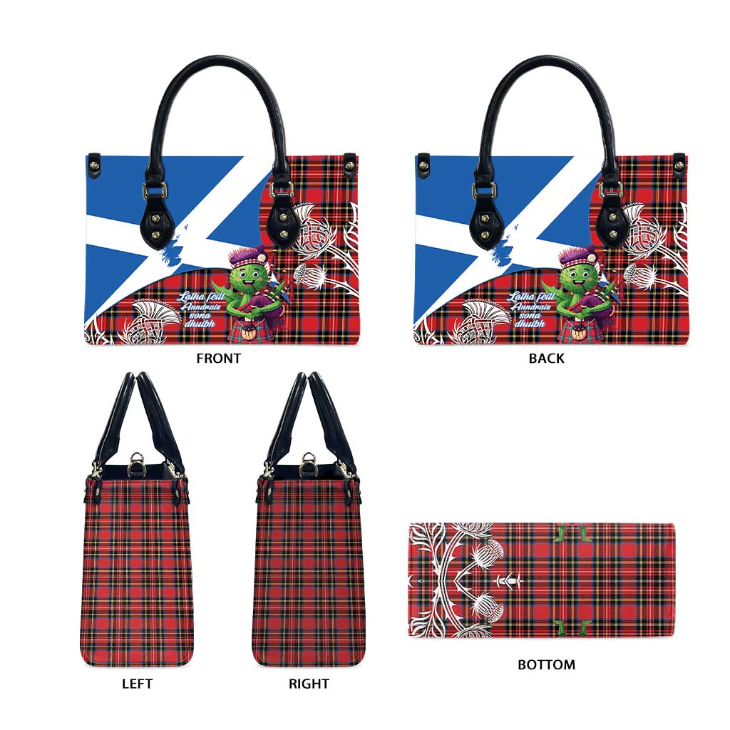 Saint Andrews Day Scotland Leather Bag Thistle Traditional Bagpipe Tartan Pattern - Wonder Print Shop