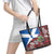 Saint Andrews Day Scotland Leather Tote Bag Thistle Traditional Bagpipe Tartan Pattern - Wonder Print Shop