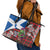 Saint Andrews Day Scotland Leather Tote Bag Thistle Traditional Bagpipe Tartan Pattern - Wonder Print Shop