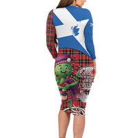 Saint Andrews Day Scotland Long Sleeve Bodycon Dress Thistle Traditional Bagpipe Tartan Pattern - Wonder Print Shop
