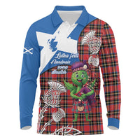 Saint Andrews Day Scotland Long Sleeve Polo Shirt Thistle Traditional Bagpipe Tartan Pattern - Wonder Print Shop