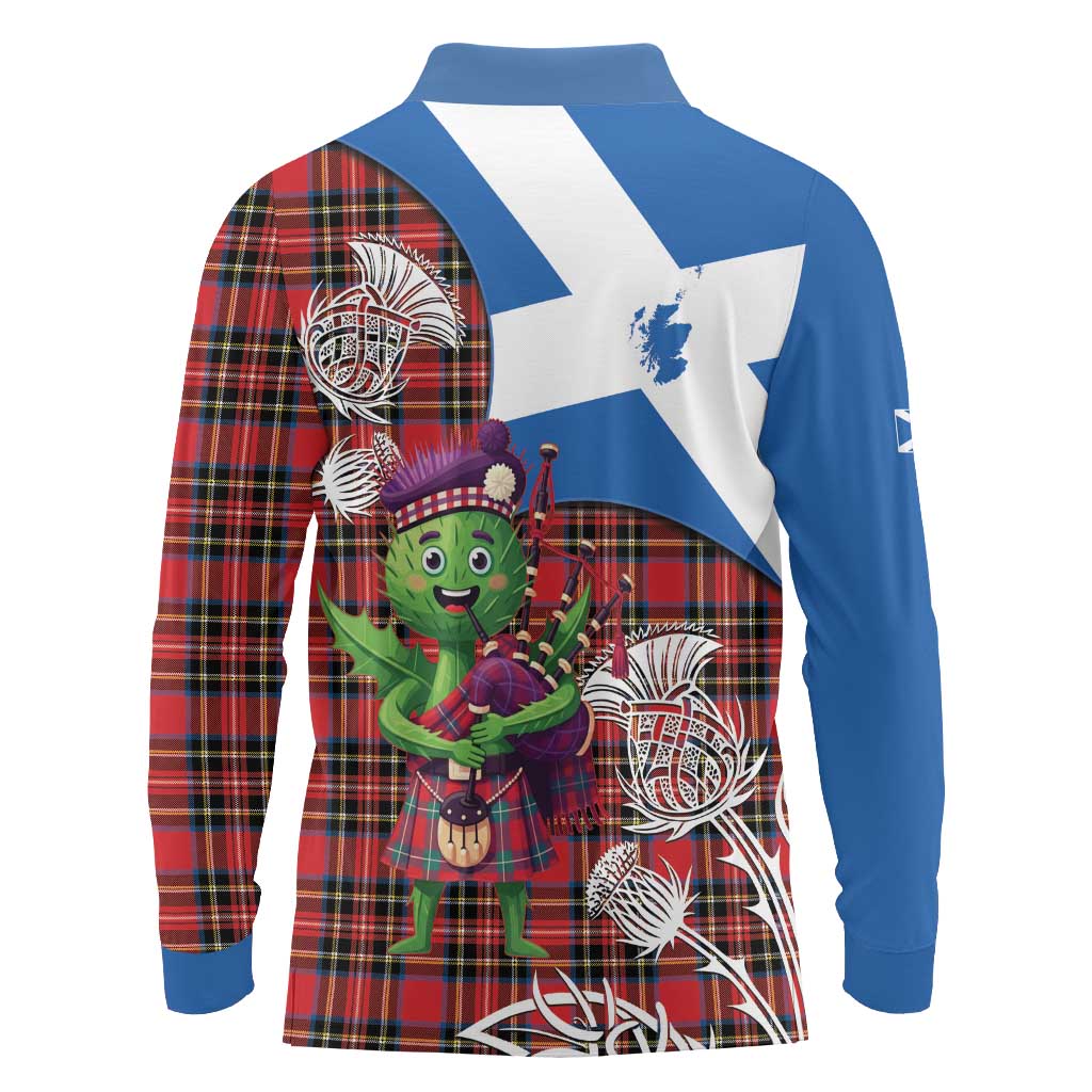 Saint Andrews Day Scotland Long Sleeve Polo Shirt Thistle Traditional Bagpipe Tartan Pattern - Wonder Print Shop