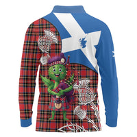 Saint Andrews Day Scotland Long Sleeve Polo Shirt Thistle Traditional Bagpipe Tartan Pattern - Wonder Print Shop