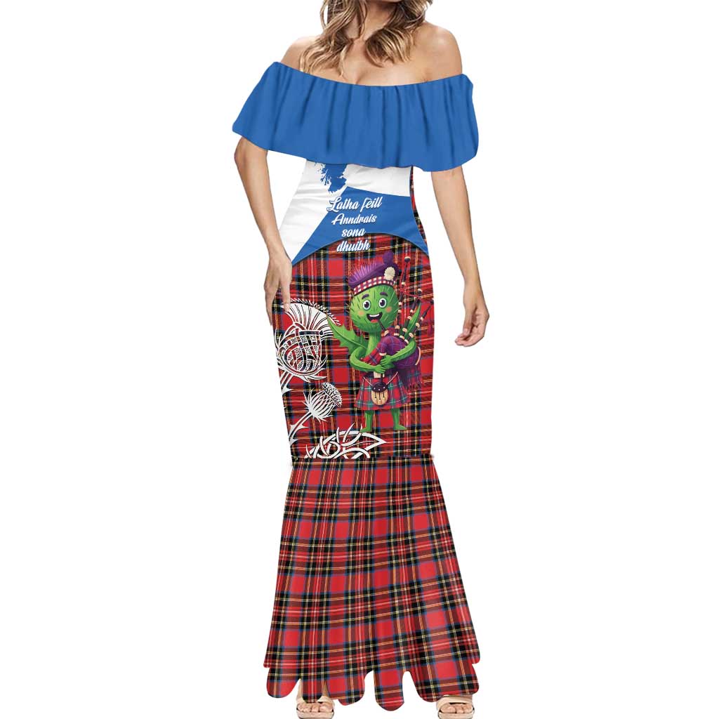Saint Andrews Day Scotland Mermaid Dress Thistle Traditional Bagpipe Tartan Pattern - Wonder Print Shop