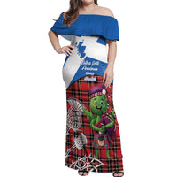 Saint Andrews Day Scotland Off Shoulder Maxi Dress Thistle Traditional Bagpipe Tartan Pattern - Wonder Print Shop