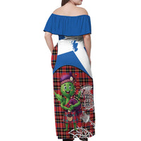 Saint Andrews Day Scotland Off Shoulder Maxi Dress Thistle Traditional Bagpipe Tartan Pattern - Wonder Print Shop