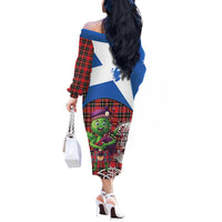 Saint Andrews Day Scotland Off The Shoulder Long Sleeve Dress Thistle Traditional Bagpipe Tartan Pattern - Wonder Print Shop