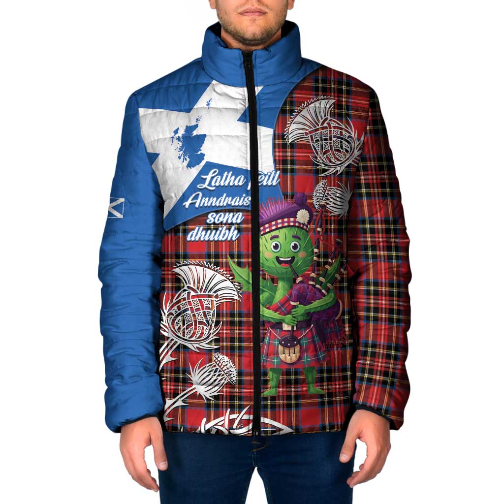 Saint Andrews Day Scotland Padded Jacket Thistle Traditional Bagpipe Tartan Pattern - Wonder Print Shop