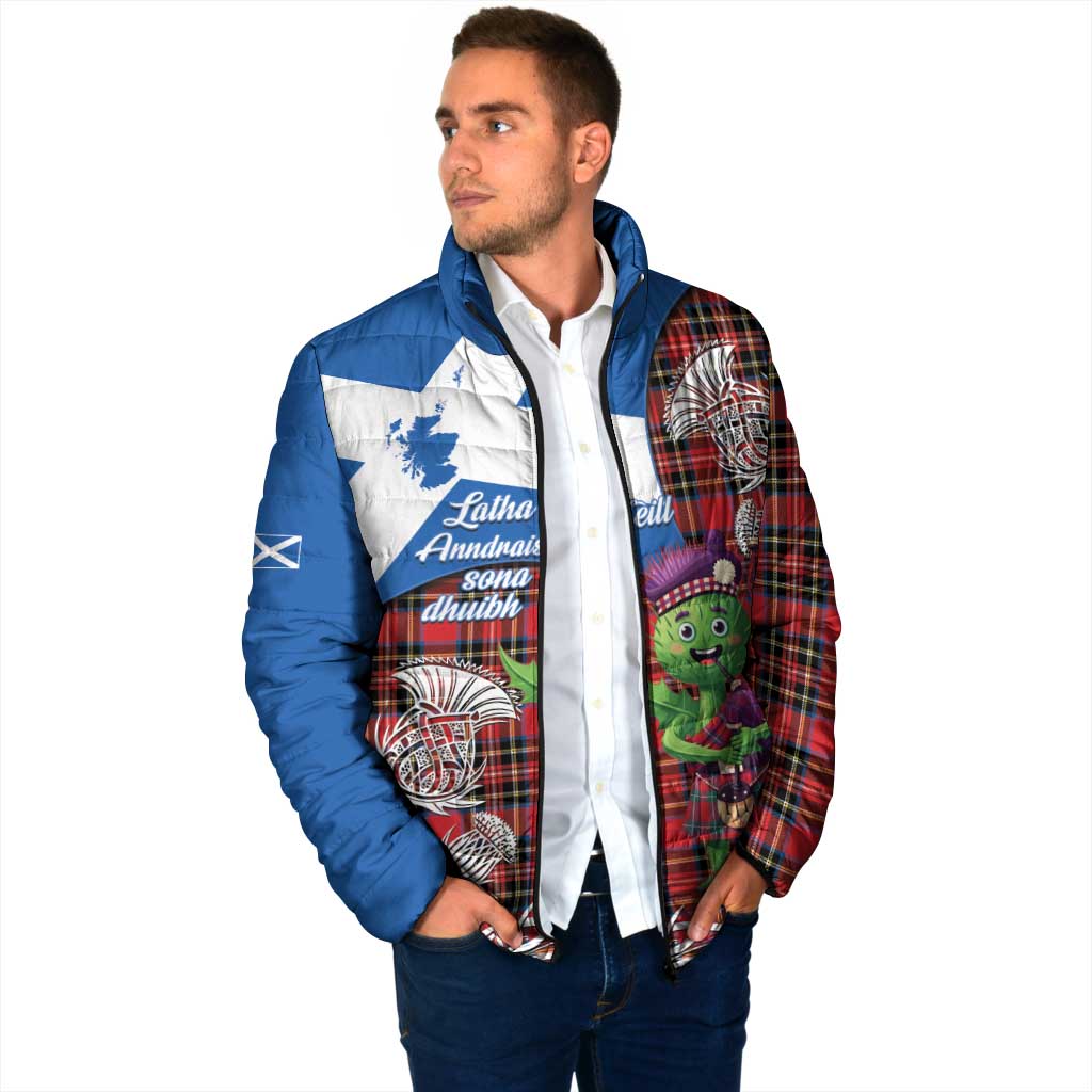 Saint Andrews Day Scotland Padded Jacket Thistle Traditional Bagpipe Tartan Pattern - Wonder Print Shop