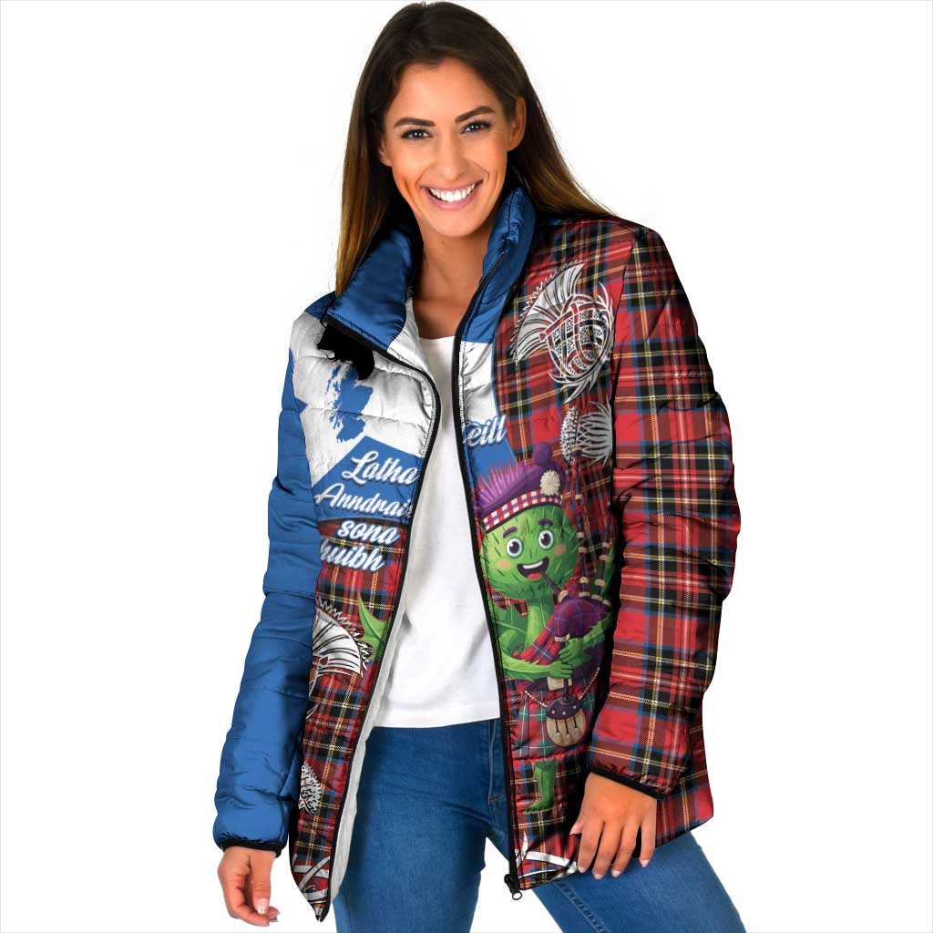 Saint Andrews Day Scotland Padded Jacket Thistle Traditional Bagpipe Tartan Pattern - Wonder Print Shop
