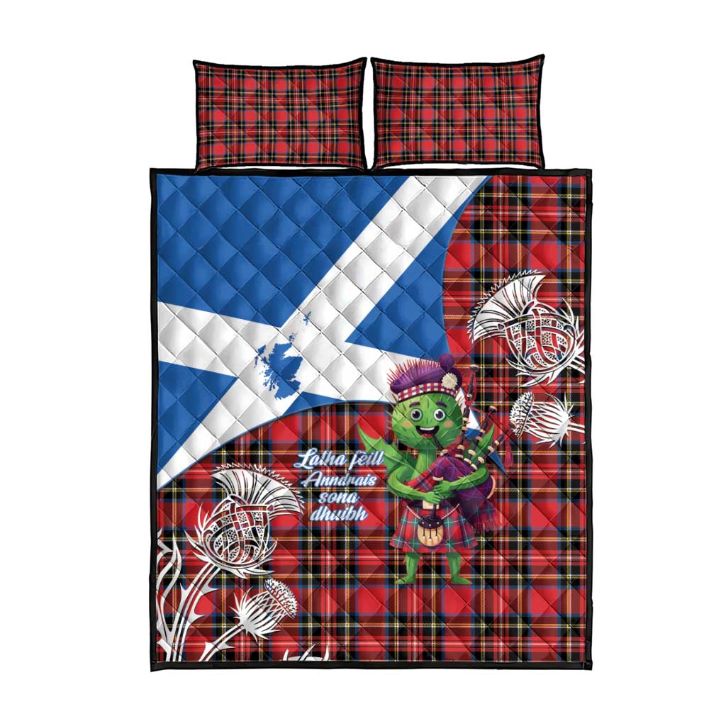 Saint Andrews Day Scotland Quilt Bed Set Thistle Traditional Bagpipe Tartan Pattern - Wonder Print Shop