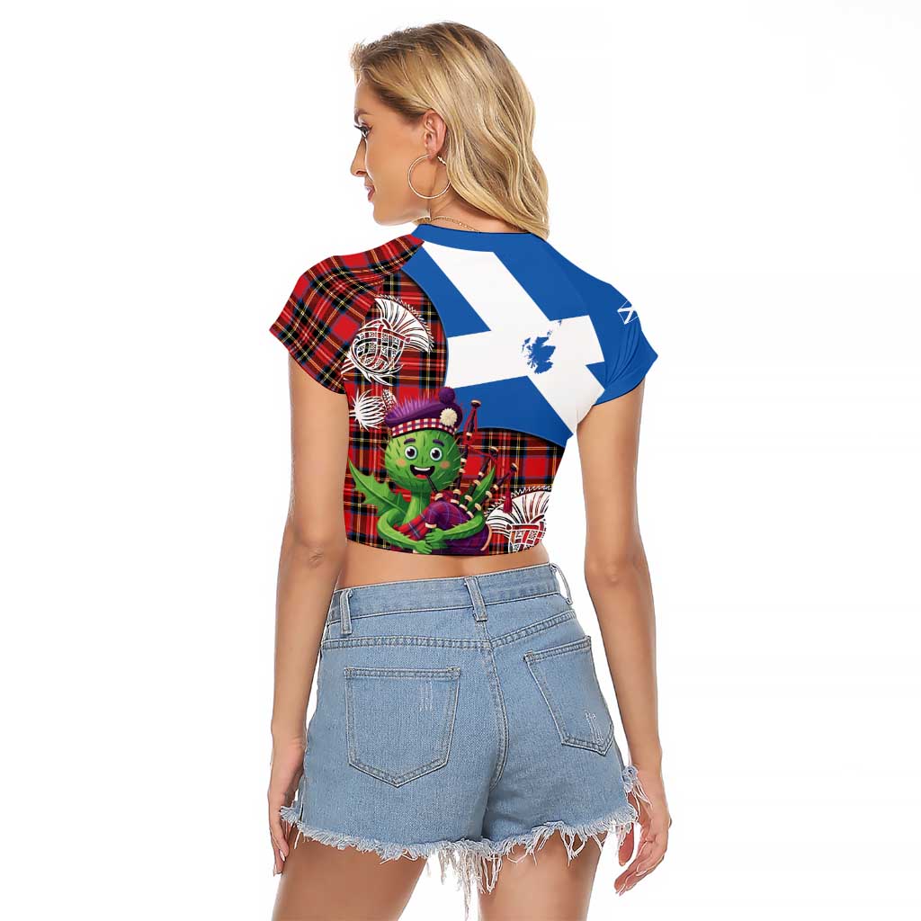 Saint Andrews Day Scotland Raglan Cropped T Shirt Thistle Traditional Bagpipe Tartan Pattern - Wonder Print Shop