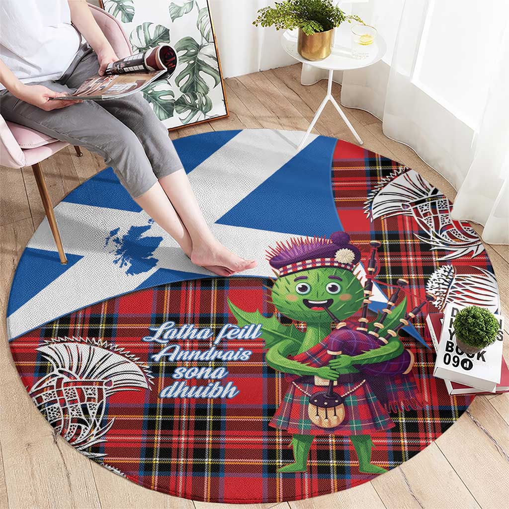 Saint Andrews Day Scotland Round Carpet Thistle Traditional Bagpipe Tartan Pattern - Wonder Print Shop
