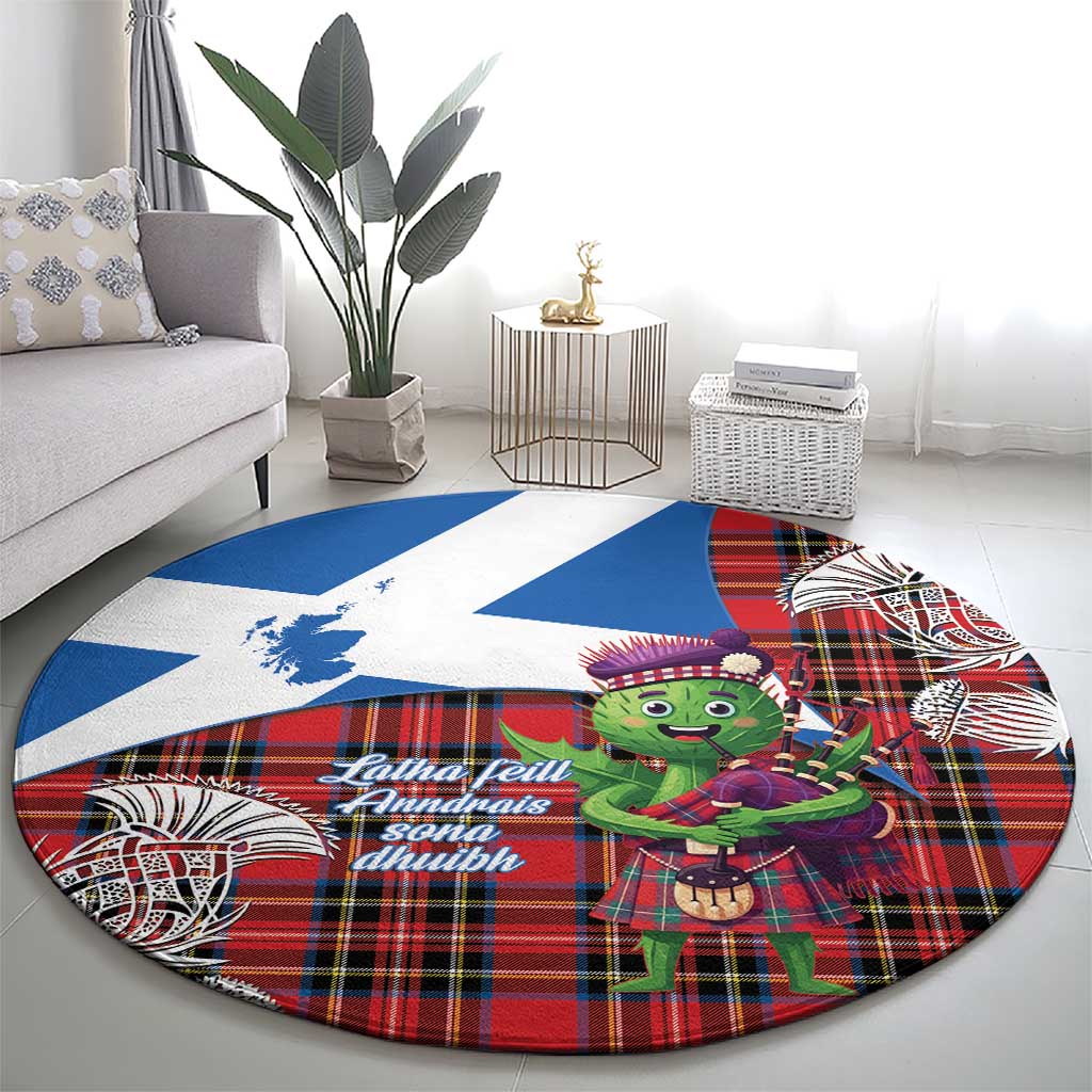 Saint Andrews Day Scotland Round Carpet Thistle Traditional Bagpipe Tartan Pattern - Wonder Print Shop