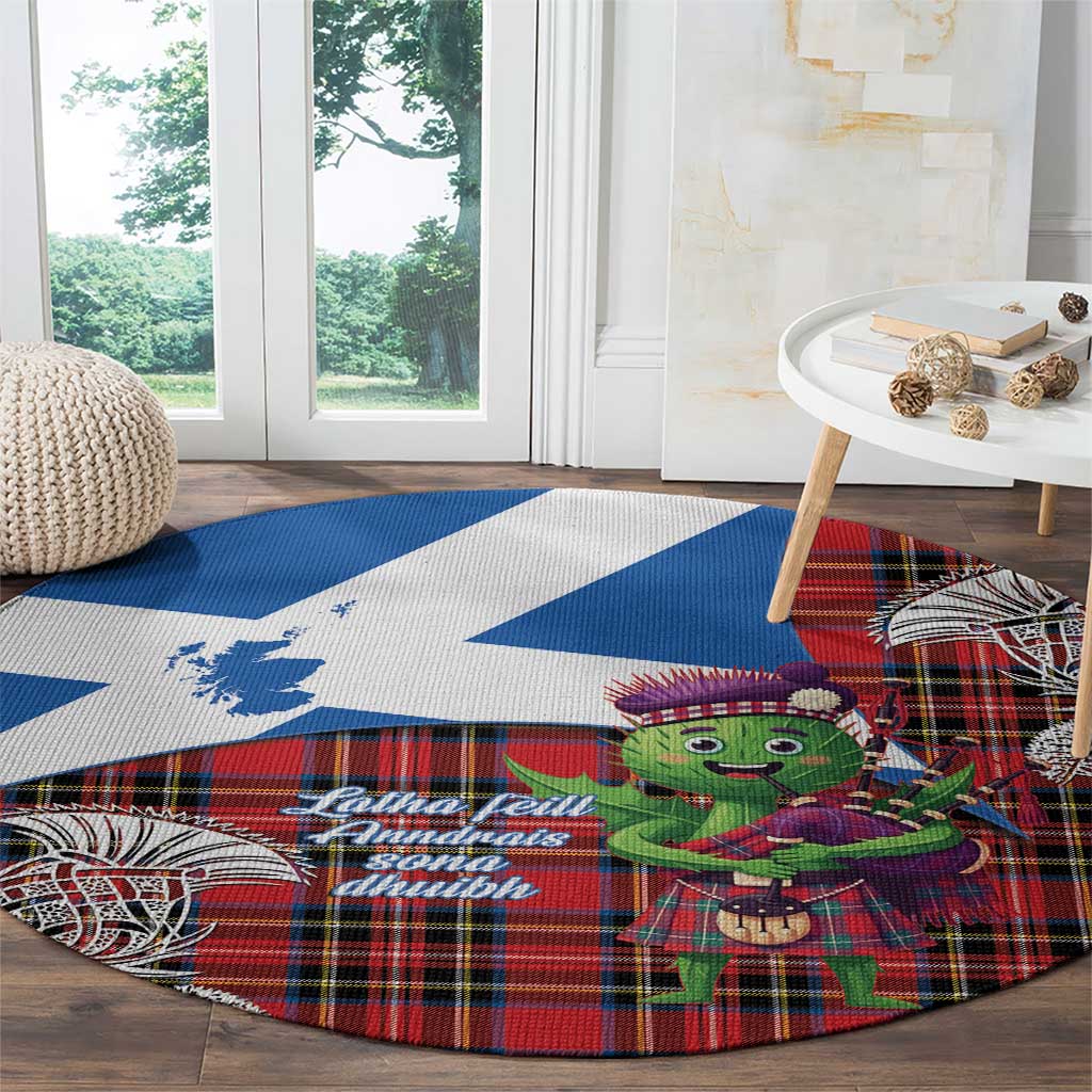 Saint Andrews Day Scotland Round Carpet Thistle Traditional Bagpipe Tartan Pattern - Wonder Print Shop