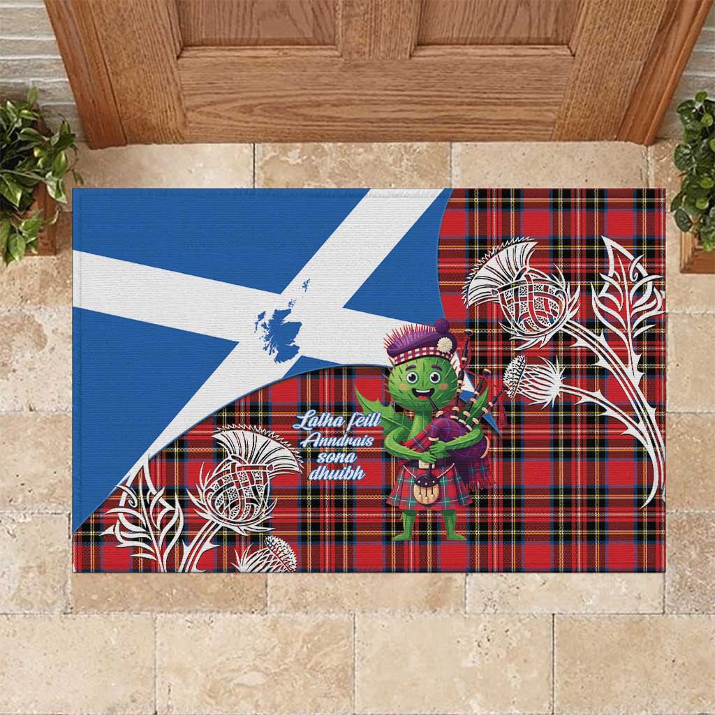 Saint Andrews Day Scotland Rubber Doormat Thistle Traditional Bagpipe Tartan Pattern - Wonder Print Shop