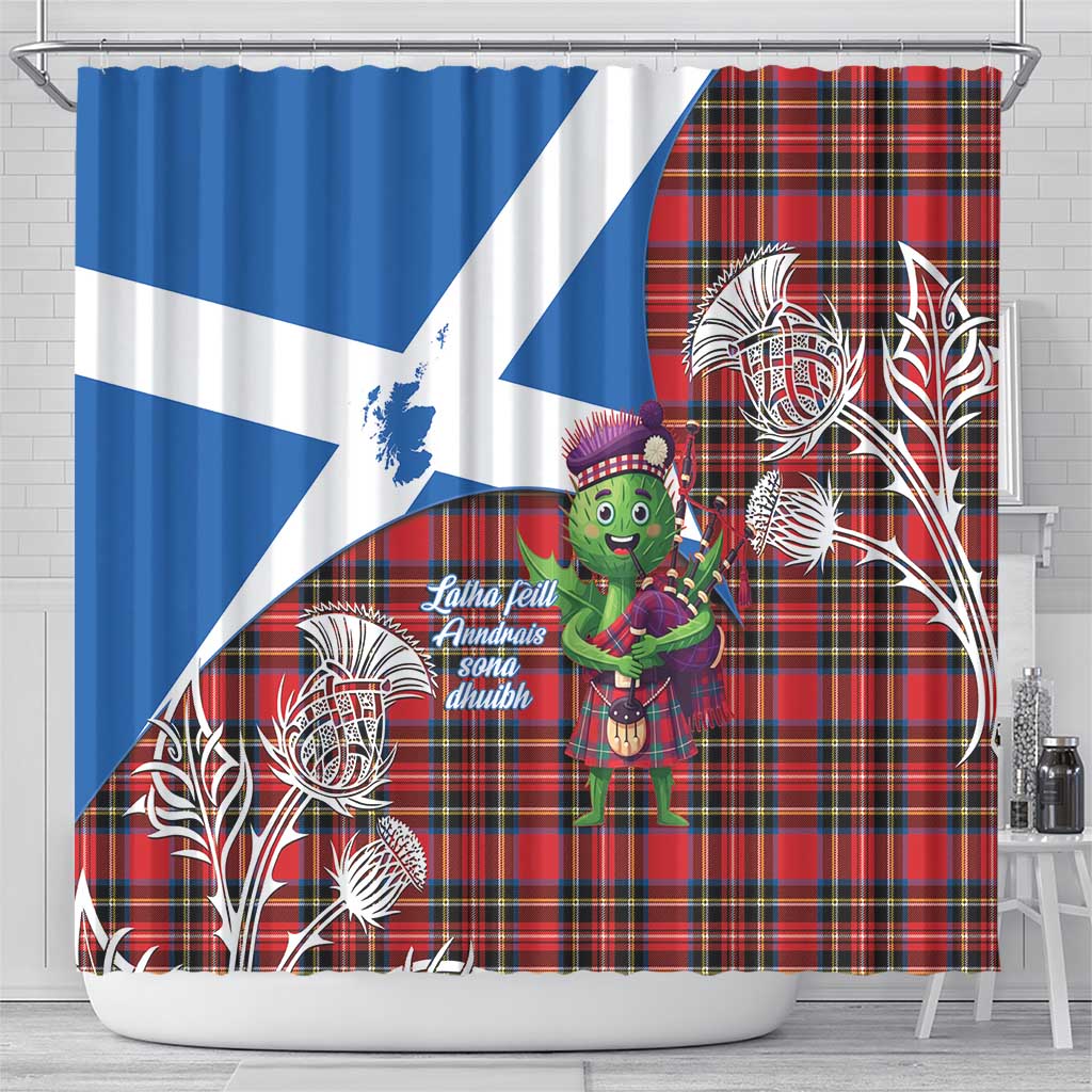 Saint Andrews Day Scotland Shower Curtain Thistle Traditional Bagpipe Tartan Pattern - Wonder Print Shop