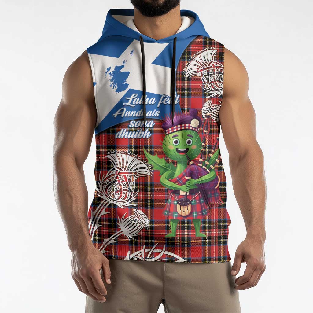 Saint Andrews Day Scotland Sleeveless Hoodie Thistle Traditional Bagpipe Tartan Pattern - Wonder Print Shop