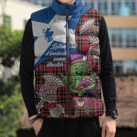 Saint Andrews Day Scotland Sleeveless Puffer Jacket Thistle Traditional Bagpipe Tartan Pattern - Wonder Print Shop