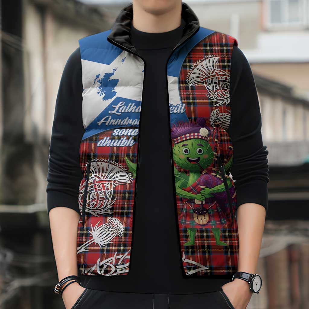 Saint Andrews Day Scotland Sleeveless Puffer Jacket Thistle Traditional Bagpipe Tartan Pattern - Wonder Print Shop