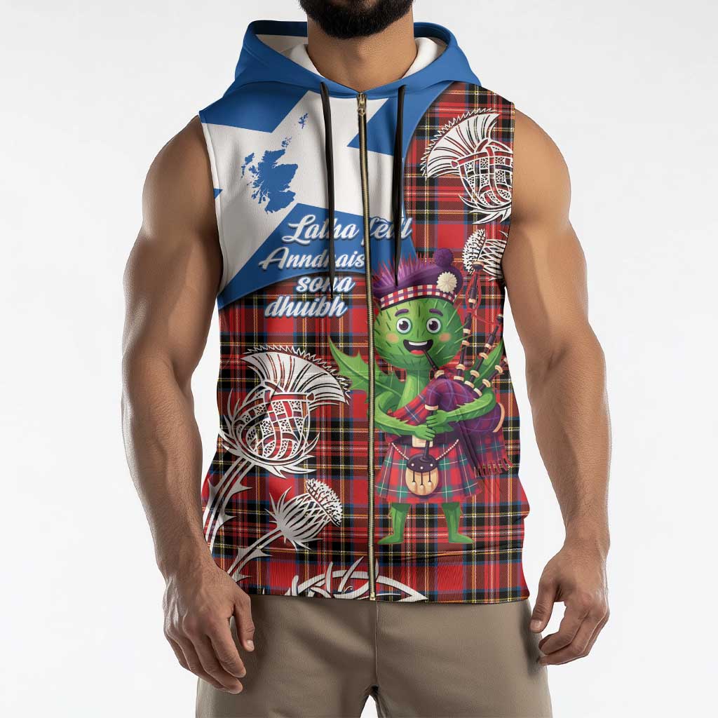 Saint Andrews Day Scotland Sleeveless Zip Hoodie Thistle Traditional Bagpipe Tartan Pattern - Wonder Print Shop