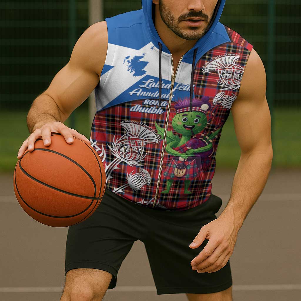 Saint Andrews Day Scotland Sleeveless Zip Hoodie Thistle Traditional Bagpipe Tartan Pattern - Wonder Print Shop