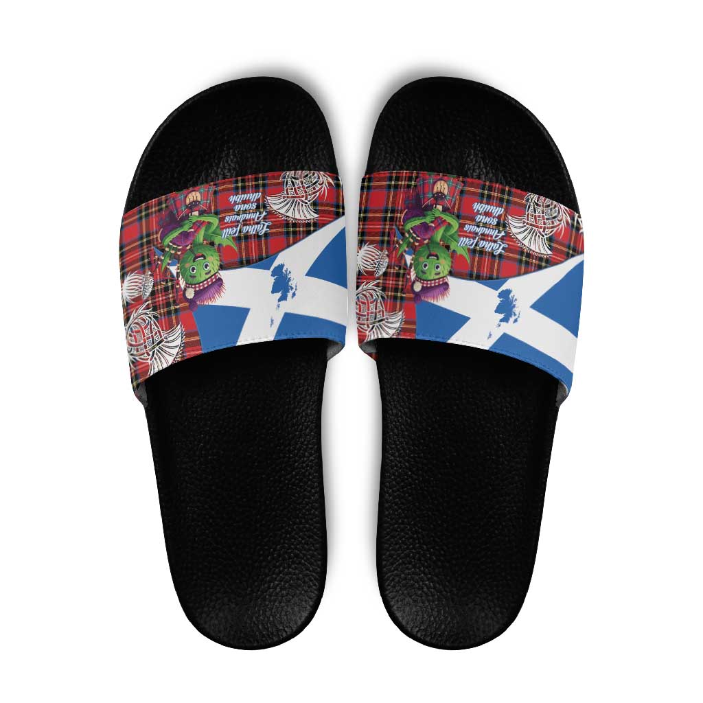 Saint Andrews Day Scotland Slide Sandals Thistle Traditional Bagpipe Tartan Pattern - Wonder Print Shop