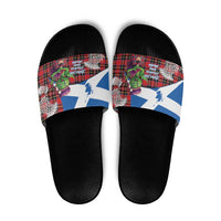 Saint Andrews Day Scotland Slide Sandals Thistle Traditional Bagpipe Tartan Pattern - Wonder Print Shop