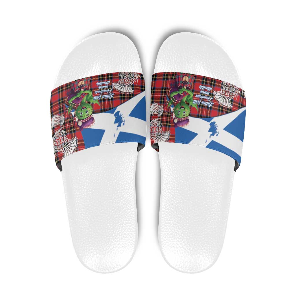 Saint Andrews Day Scotland Slide Sandals Thistle Traditional Bagpipe Tartan Pattern - Wonder Print Shop