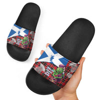 Saint Andrews Day Scotland Slide Sandals Thistle Traditional Bagpipe Tartan Pattern - Wonder Print Shop