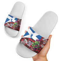 Saint Andrews Day Scotland Slide Sandals Thistle Traditional Bagpipe Tartan Pattern - Wonder Print Shop