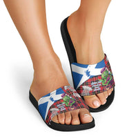 Saint Andrews Day Scotland Slide Sandals Thistle Traditional Bagpipe Tartan Pattern - Wonder Print Shop
