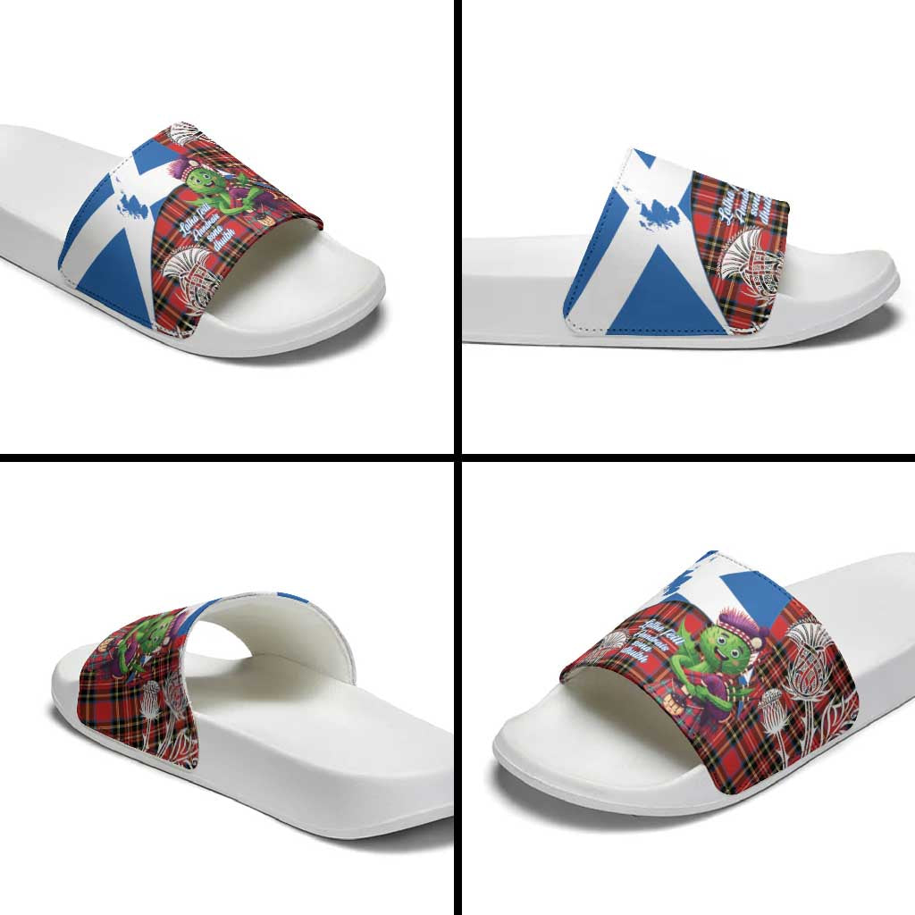 Saint Andrews Day Scotland Slide Sandals Thistle Traditional Bagpipe Tartan Pattern - Wonder Print Shop