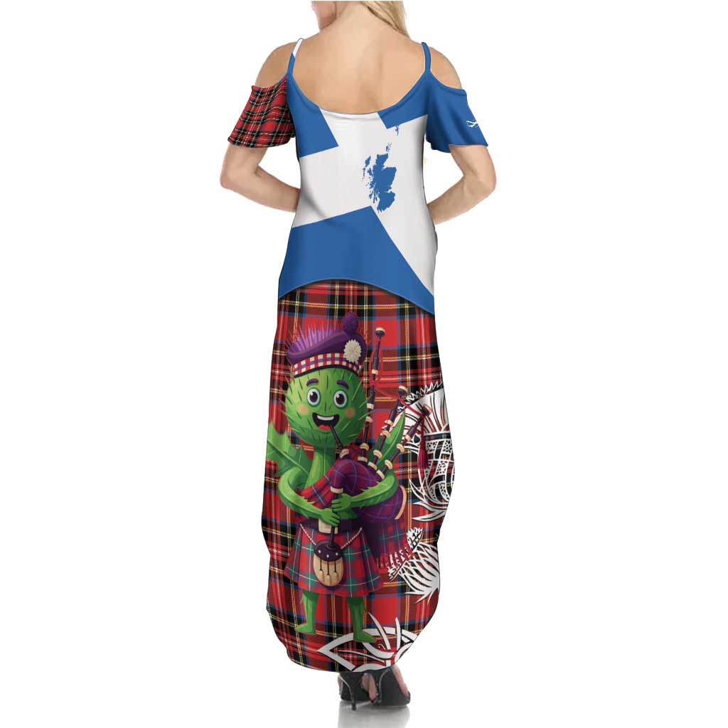 Saint Andrews Day Scotland Summer Maxi Dress Thistle Traditional Bagpipe Tartan Pattern - Wonder Print Shop