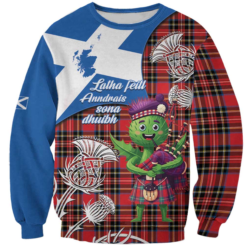 Saint Andrews Day Scotland Sweatshirt Thistle Traditional Bagpipe Tartan Pattern - Wonder Print Shop