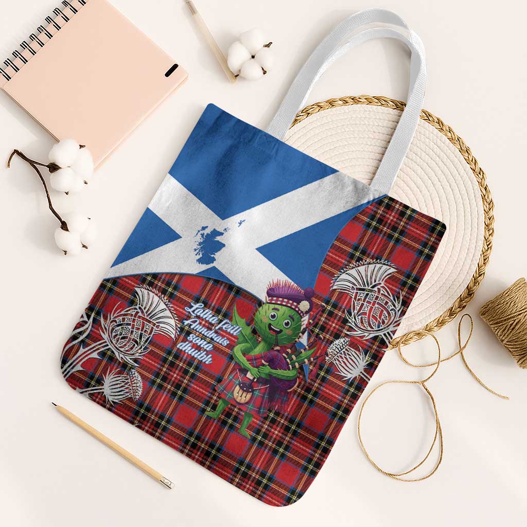 Saint Andrews Day Scotland Tote Bag Thistle Traditional Bagpipe Tartan Pattern - Wonder Print Shop