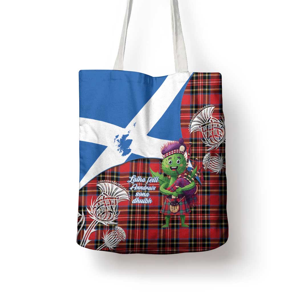 Saint Andrews Day Scotland Tote Bag Thistle Traditional Bagpipe Tartan Pattern - Wonder Print Shop