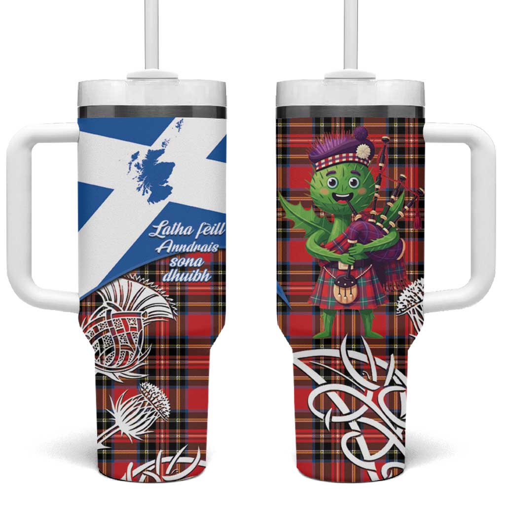 Saint Andrews Day Scotland Tumbler With Handle Thistle Traditional Bagpipe Tartan Pattern - Wonder Print Shop