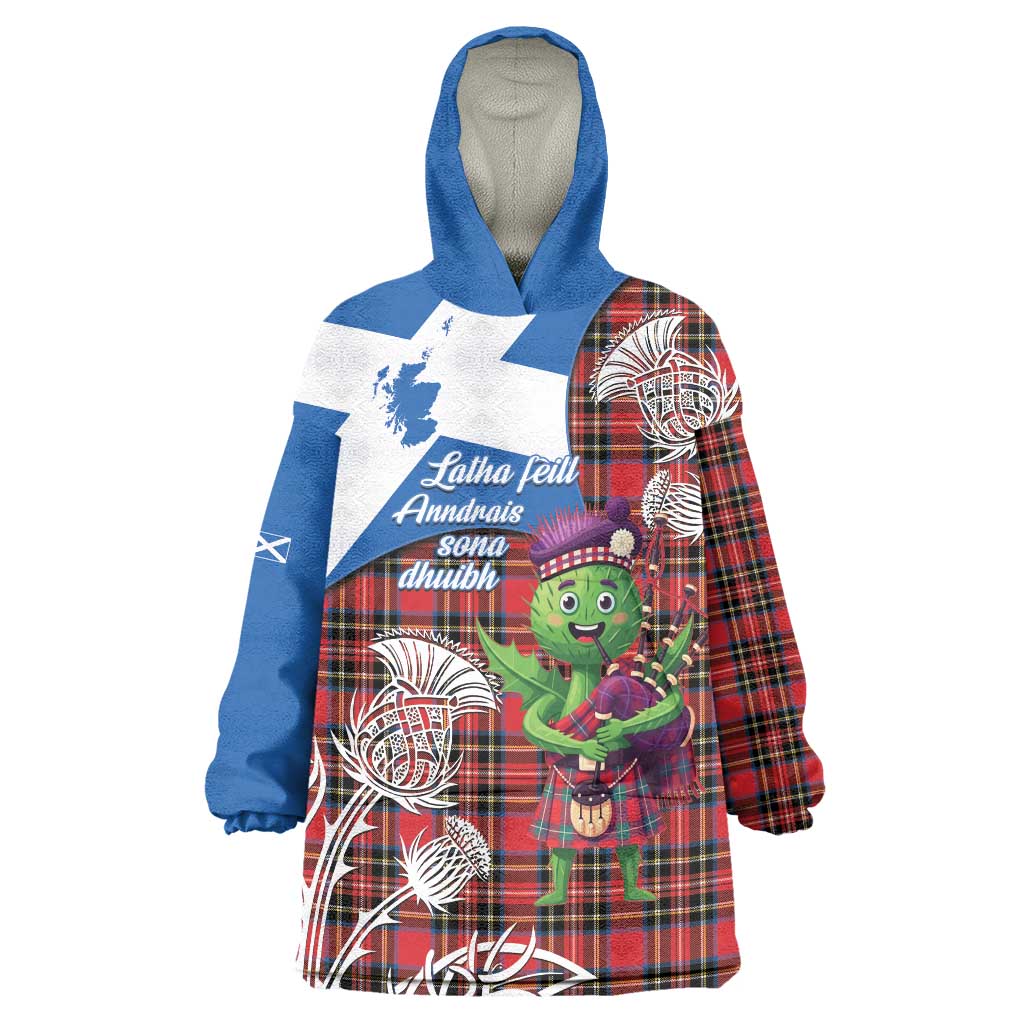 Saint Andrews Day Scotland Wearable Blanket Hoodie Thistle Traditional Bagpipe Tartan Pattern - Wonder Print Shop