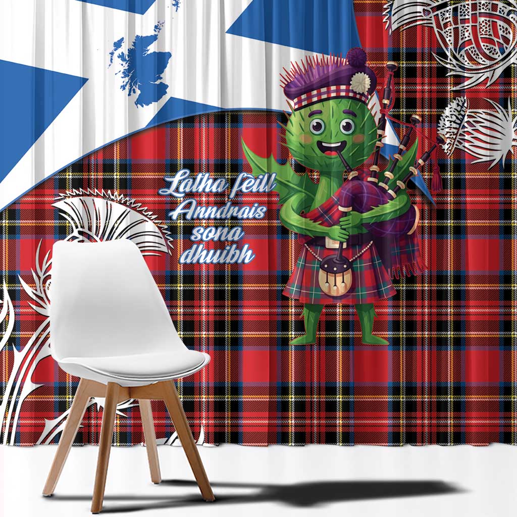 Saint Andrews Day Scotland Window Curtain Thistle Traditional Bagpipe Tartan Pattern - Wonder Print Shop