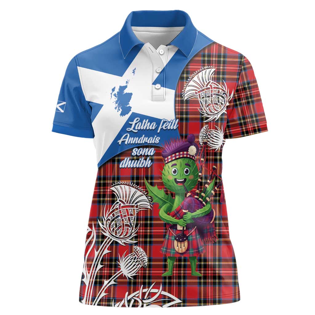 Saint Andrews Day Scotland Women Polo Shirt Thistle Traditional Bagpipe Tartan Pattern - Wonder Print Shop
