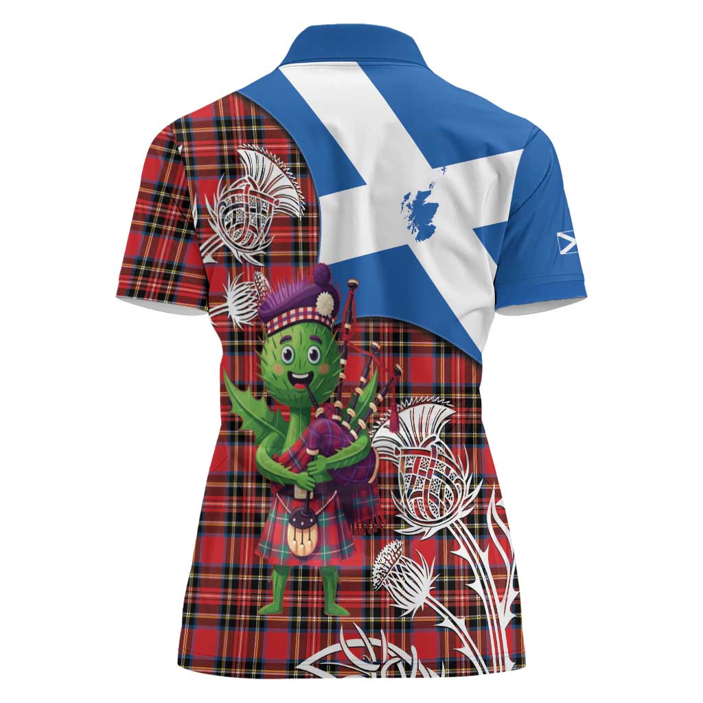 Saint Andrews Day Scotland Women Polo Shirt Thistle Traditional Bagpipe Tartan Pattern - Wonder Print Shop