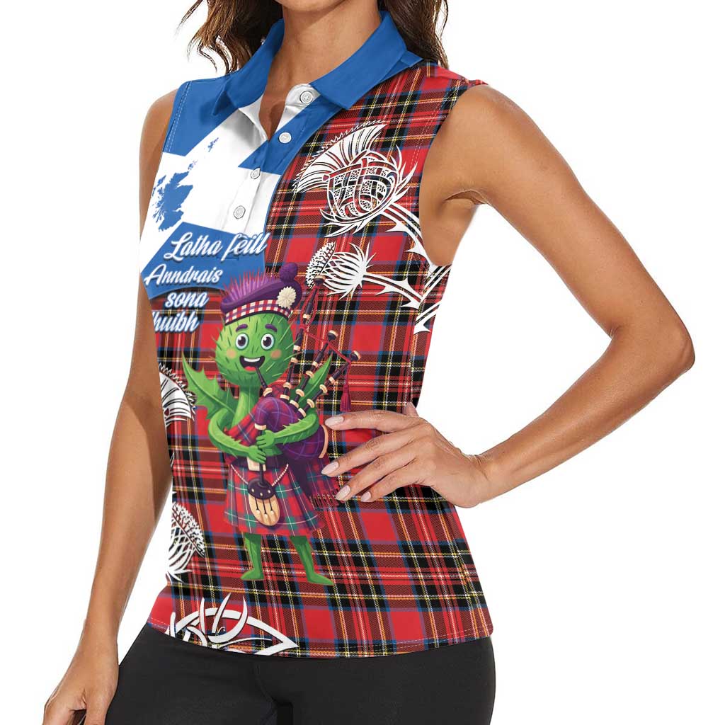 Saint Andrews Day Scotland Women Sleeveless Polo Shirt Thistle Traditional Bagpipe Tartan Pattern - Wonder Print Shop