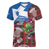 Saint Andrews Day Scotland Women V-Neck T-Shirt Thistle Traditional Bagpipe Tartan Pattern - Wonder Print Shop