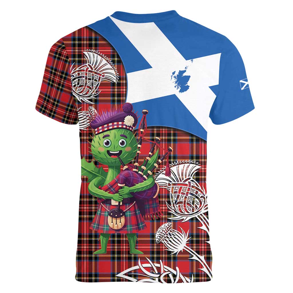 Saint Andrews Day Scotland Women V-Neck T-Shirt Thistle Traditional Bagpipe Tartan Pattern - Wonder Print Shop