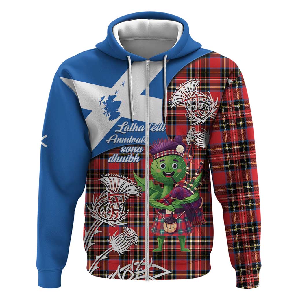 Saint Andrews Day Scotland Zip Hoodie Thistle Traditional Bagpipe Tartan Pattern - Wonder Print Shop