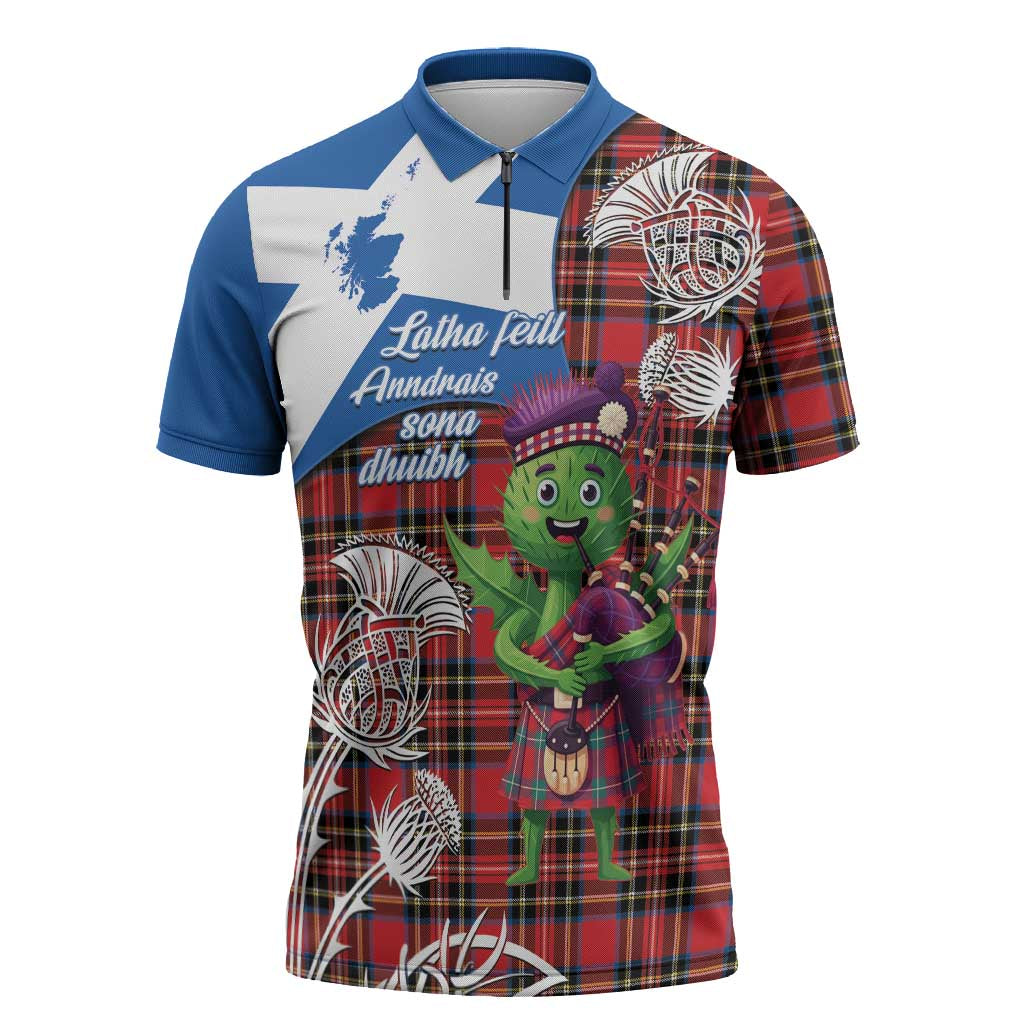 Saint Andrews Day Scotland Zipper Polo Shirt Thistle Traditional Bagpipe Tartan Pattern - Wonder Print Shop