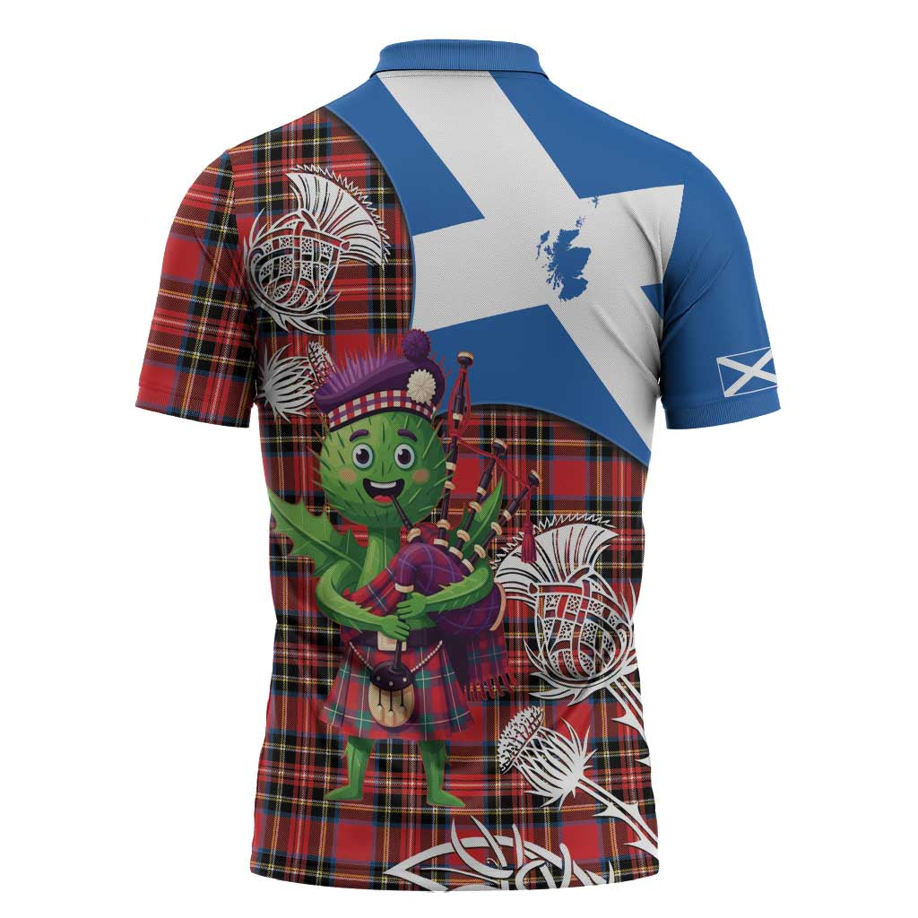 Saint Andrews Day Scotland Zipper Polo Shirt Thistle Traditional Bagpipe Tartan Pattern - Wonder Print Shop
