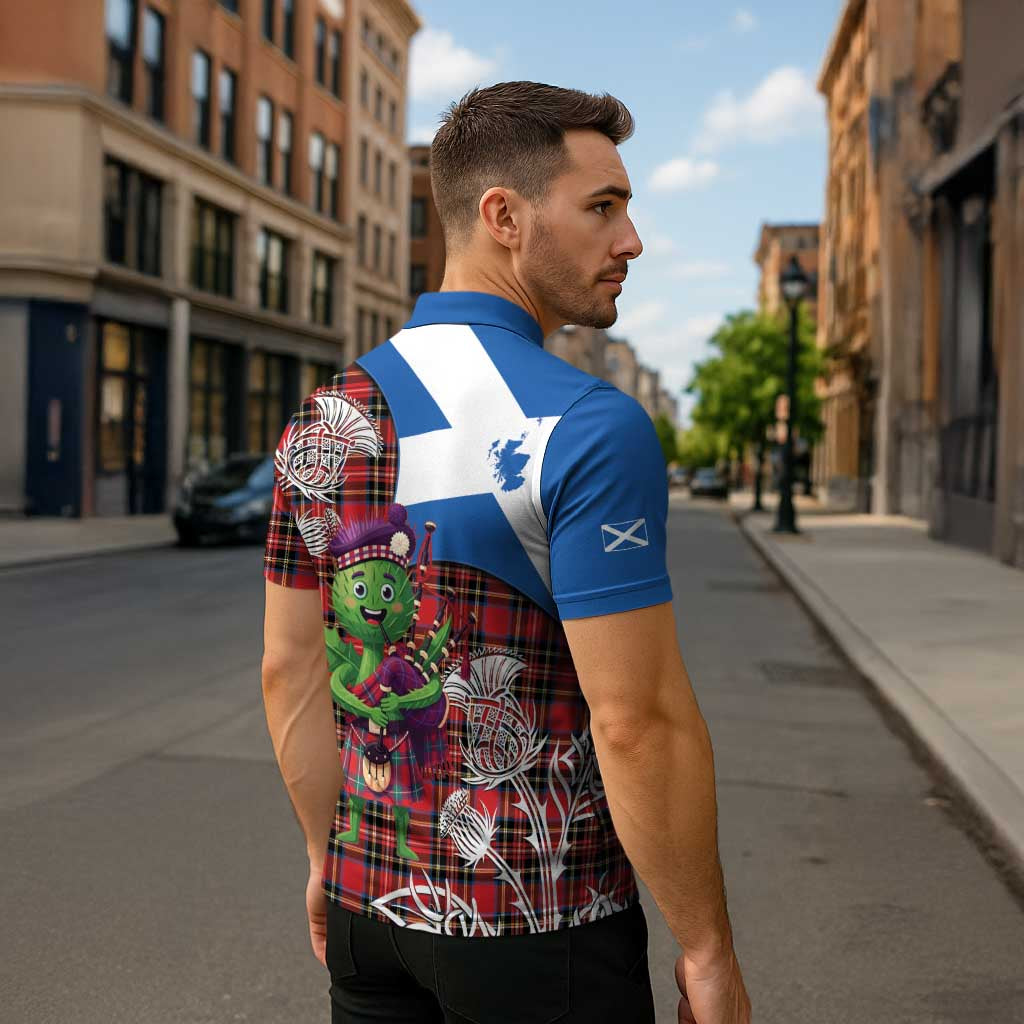 Saint Andrews Day Scotland Zipper Polo Shirt Thistle Traditional Bagpipe Tartan Pattern - Wonder Print Shop
