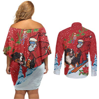 Switzerland Christmas Couples Matching Off Shoulder Short Dress and Long Sleeve Button Shirt Greater Swiss Mountain Dog Santa - Merry Xmas - Wonder Print Shop